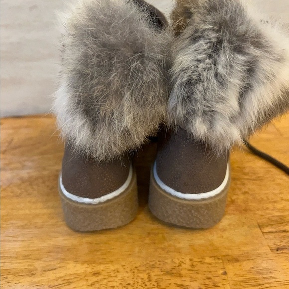 Women's Manas Marta Leather Wedge Boots with Rabbit Fur Trim - Picture 7 of 13